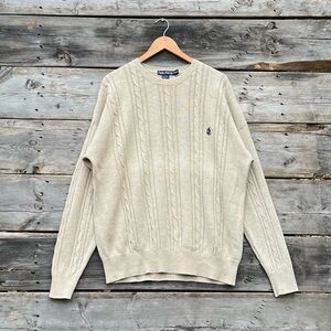 Nautica Tan Cotton Linen Ramie Cable Knit Sweater Men’s Size XL